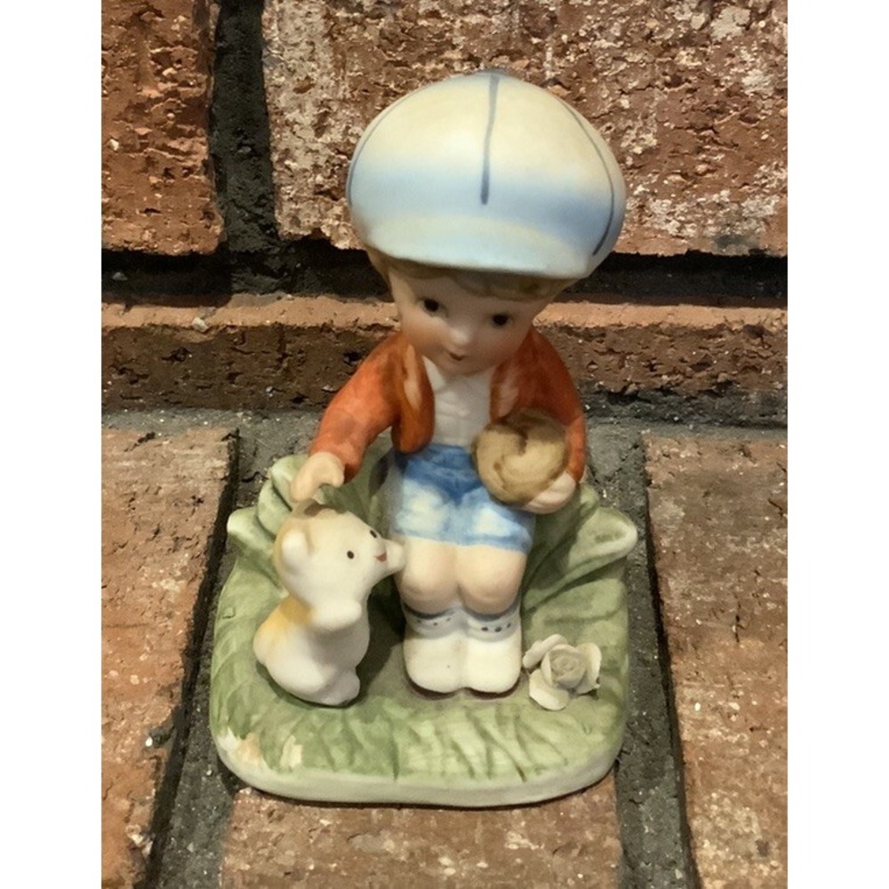 Vintage Homco Boy With Dog &‎ Ball 4" Tall Figure #1430-V